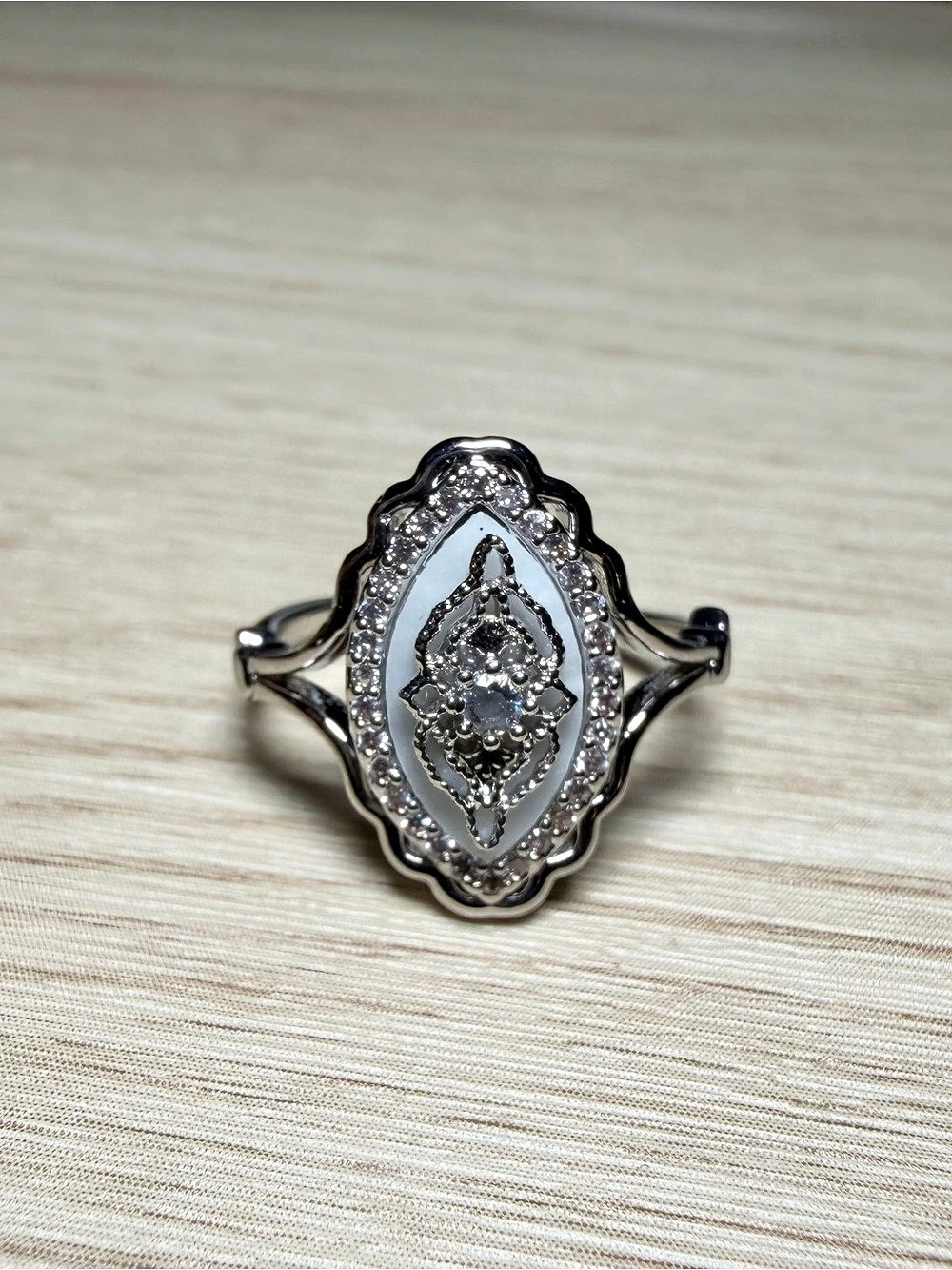 Silver-Tone Ornate Statement Ring